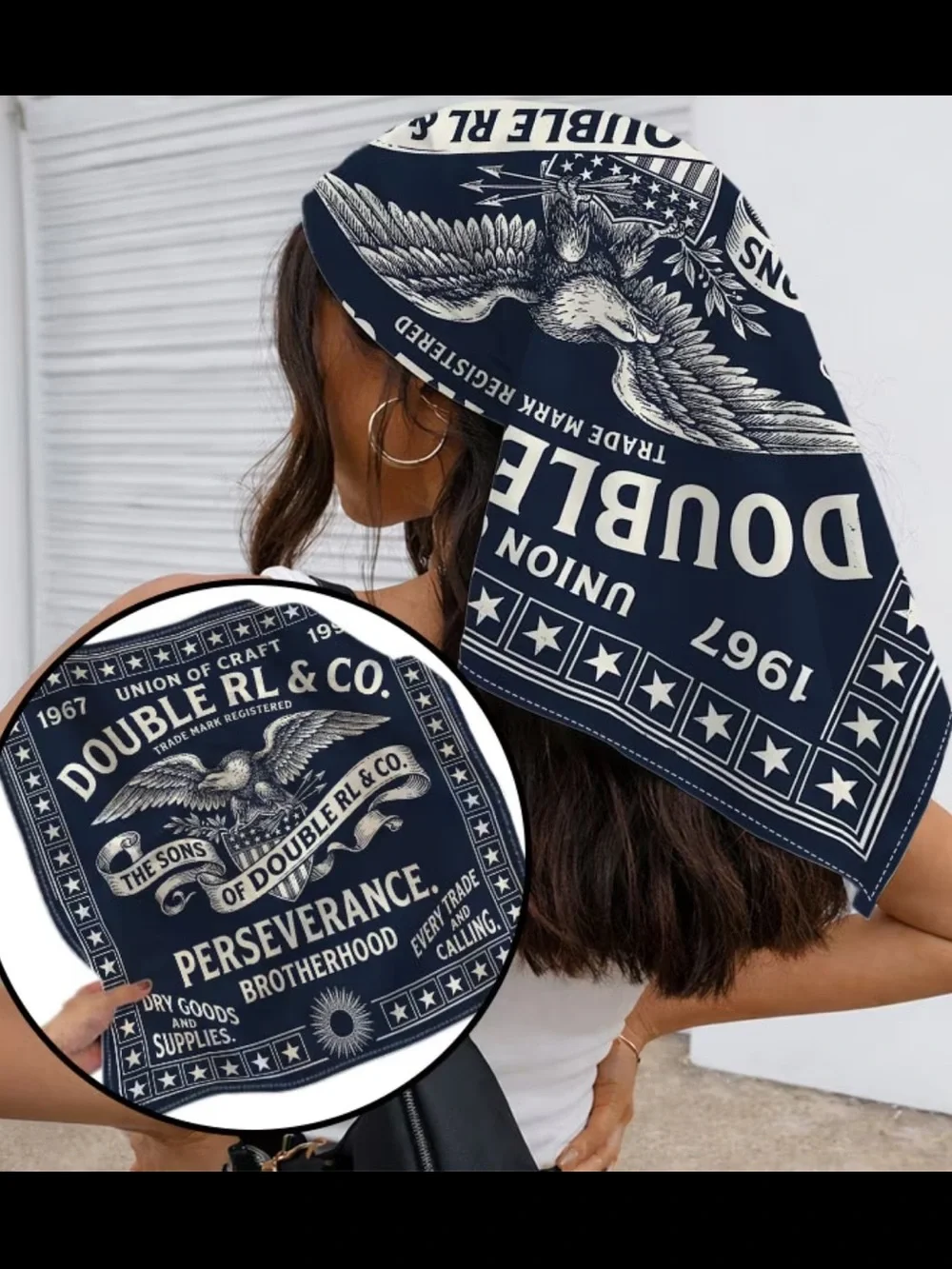 🚂 Double RL & Co Navy Bandana - Polyester 35” x 35”